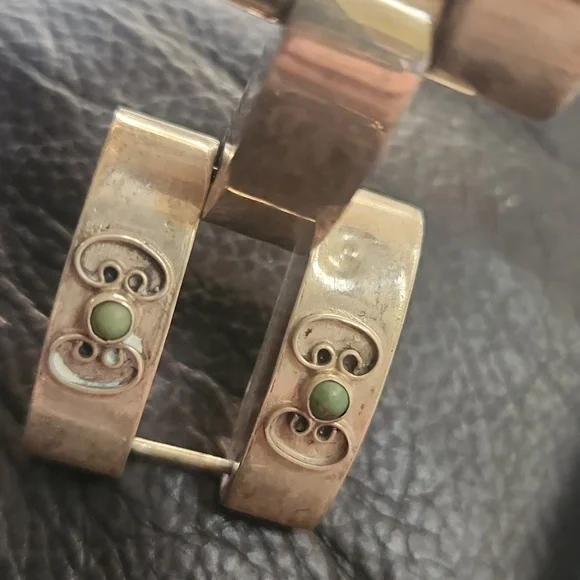 Vintage 1940-1950s Mexican Sterling Silver Turquiose Bracelet Jewelry - Picture 3 of 8